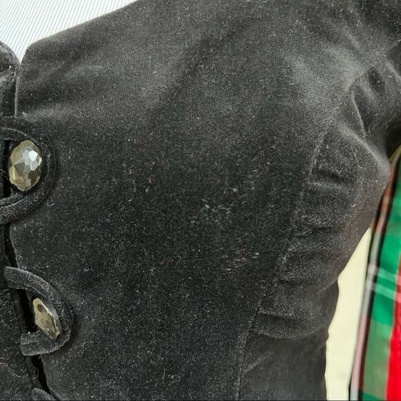 Vintage Prairie Goth? Black Velvet & Red Plaid Two Piece Maxi Skirt And Jacket S - Picture 7 of 14